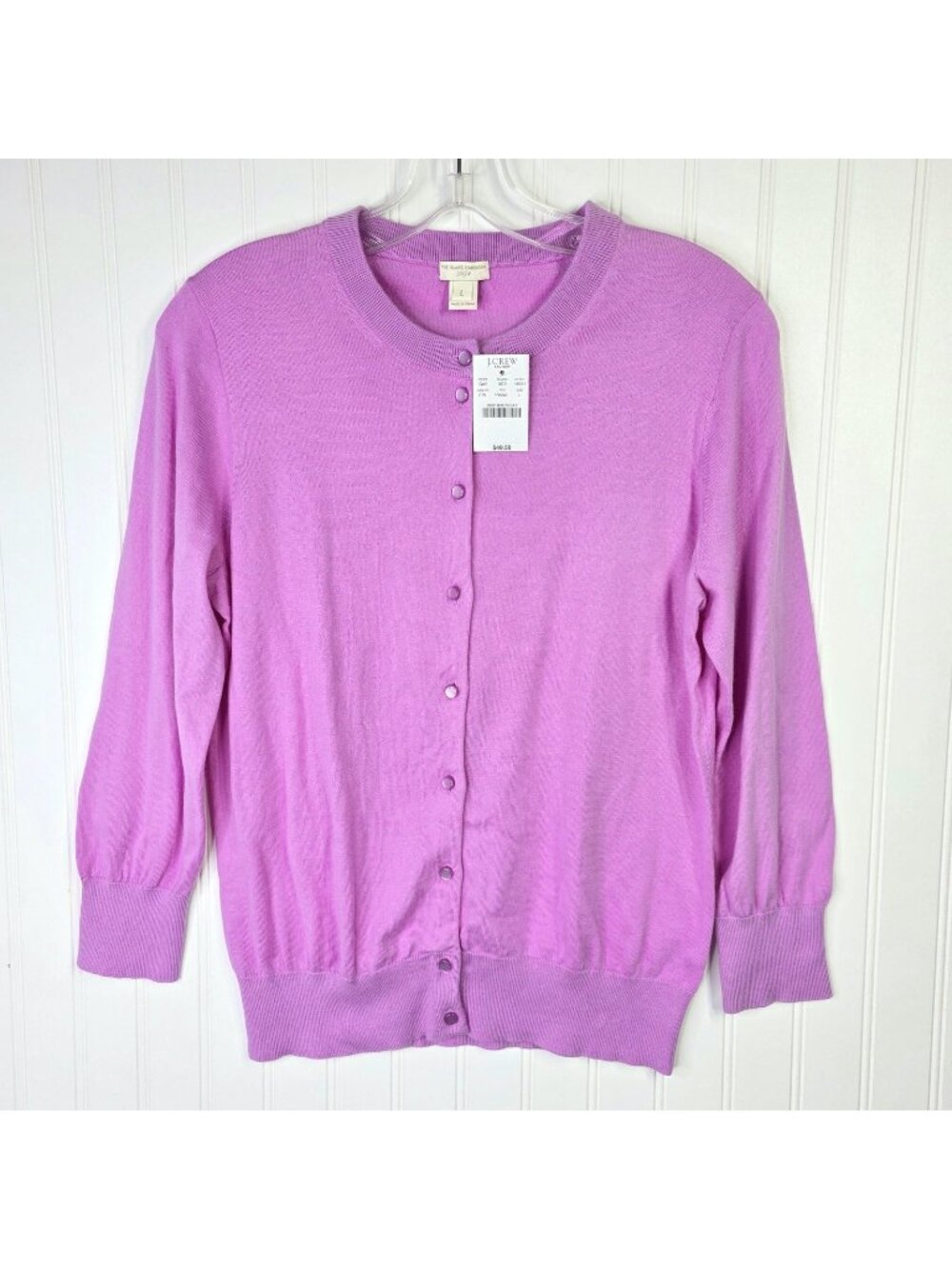 J Crew Clare Cardigan Sweater Womens L Pink Cotton Button Lightweight Preppy